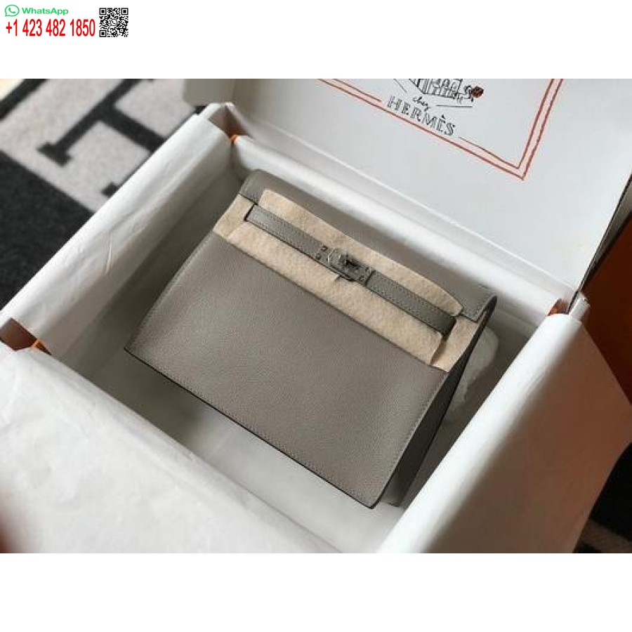 Реплика кожаной сумки Hermes Kelly Danse 22см 20356 серая