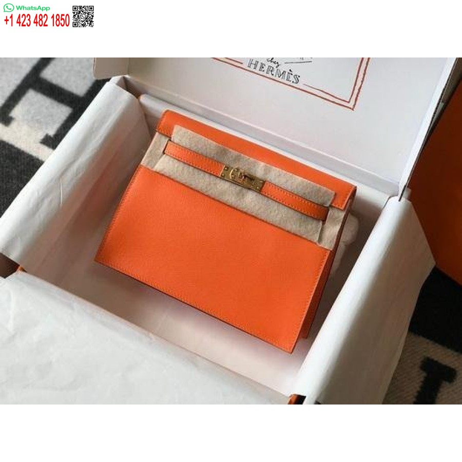 Реплика кожаной сумки Hermes Kelly Danse 22 см 20355 оранжевого цвета