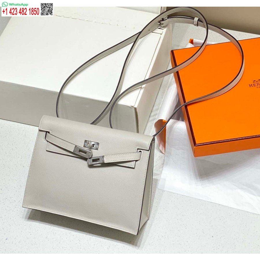 Replik Hermes Evercolor Kelly Danse II 22cm Leder Umhängetasche H20373 Hellgrau Silber