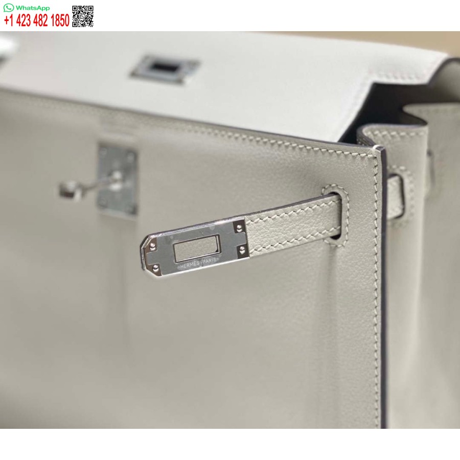 Replik Hermes Evercolor Kelly Danse II 22cm Leder Umhängetasche H20373 Hellgrau Silber