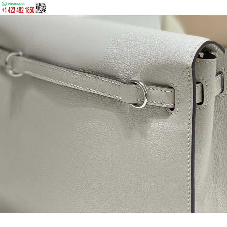 Replik Hermes Evercolor Kelly Danse II 22cm Leder Umhängetasche H20373 Hellgrau Silber