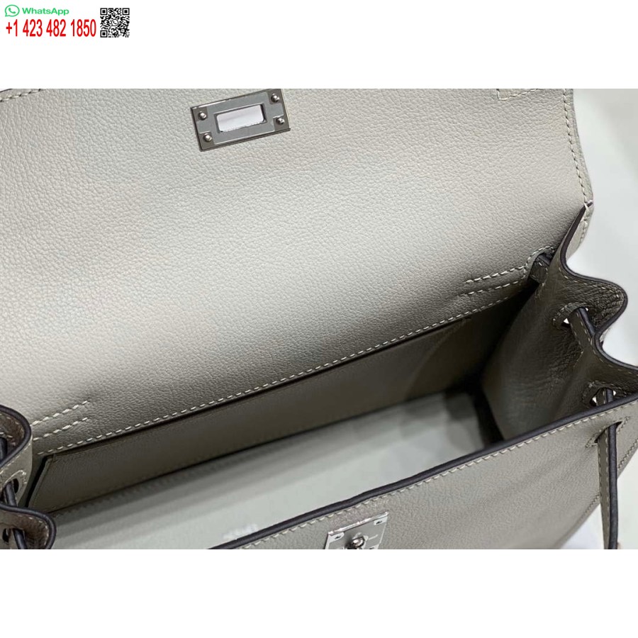 Replik Hermes Evercolor Kelly Danse II 22cm Leder Umhängetasche H20373 Hellgrau Silber
