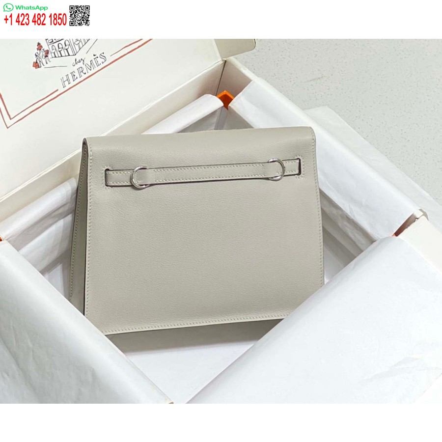 реплика Hermes Evercolor Kelly Danse Ii 22 см кожена чанта през рамо H20373 светло сиво сребро