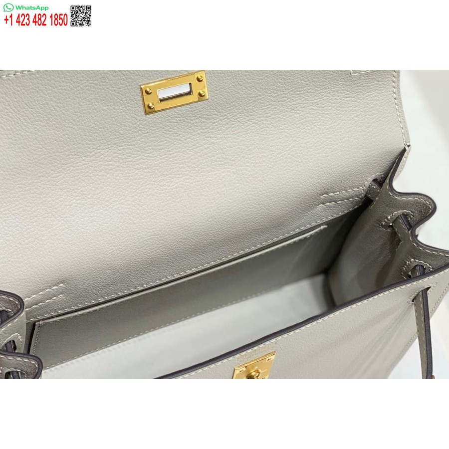 طبق الاصل هيرميس Evercolor كيلي دانس II 22CM حقيبة جلدية عبر الجسم H20372 رمادي فاتح