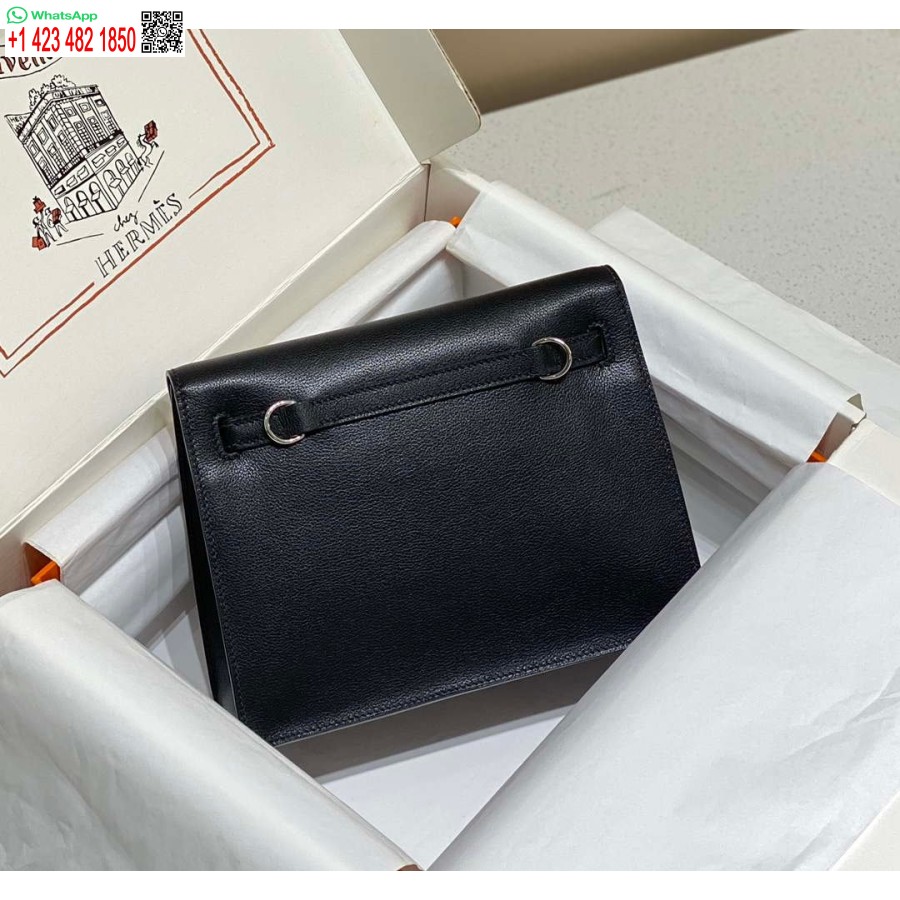 реплика Hermes Evercolor Kelly Danse Ii 22cm кожена чанта през рамо H20371 черно сребро