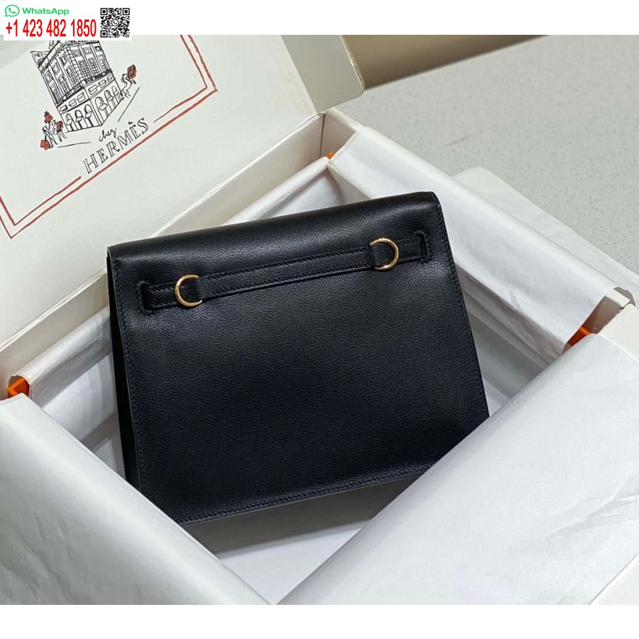 طبق الاصل هيرميس Evercolor كيلي دانس II 22CM حقيبة جلدية عبر الجسم H20370 أسود