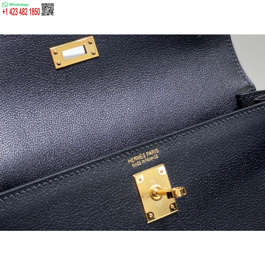 طبق الاصل هيرميس Evercolor كيلي دانس II 22CM حقيبة جلدية عبر الجسم H20370 أسود