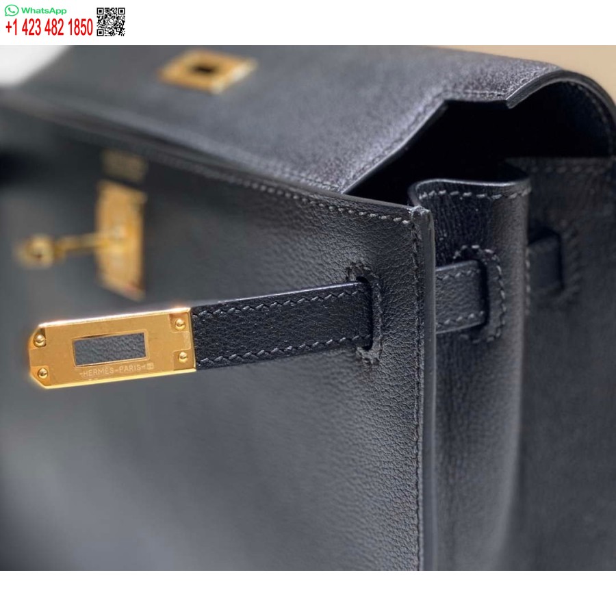 طبق الاصل هيرميس Evercolor كيلي دانس II 22CM حقيبة جلدية عبر الجسم H20370 أسود