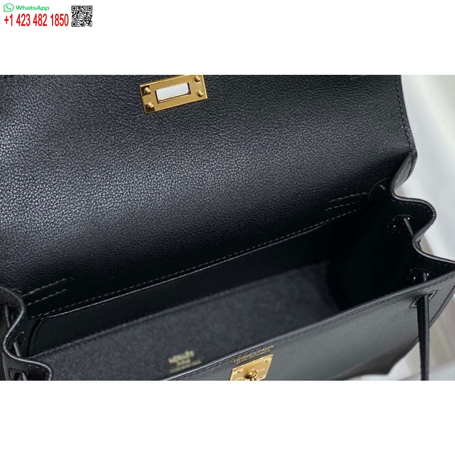 طبق الاصل هيرميس Evercolor كيلي دانس II 22CM حقيبة جلدية عبر الجسم H20370 أسود