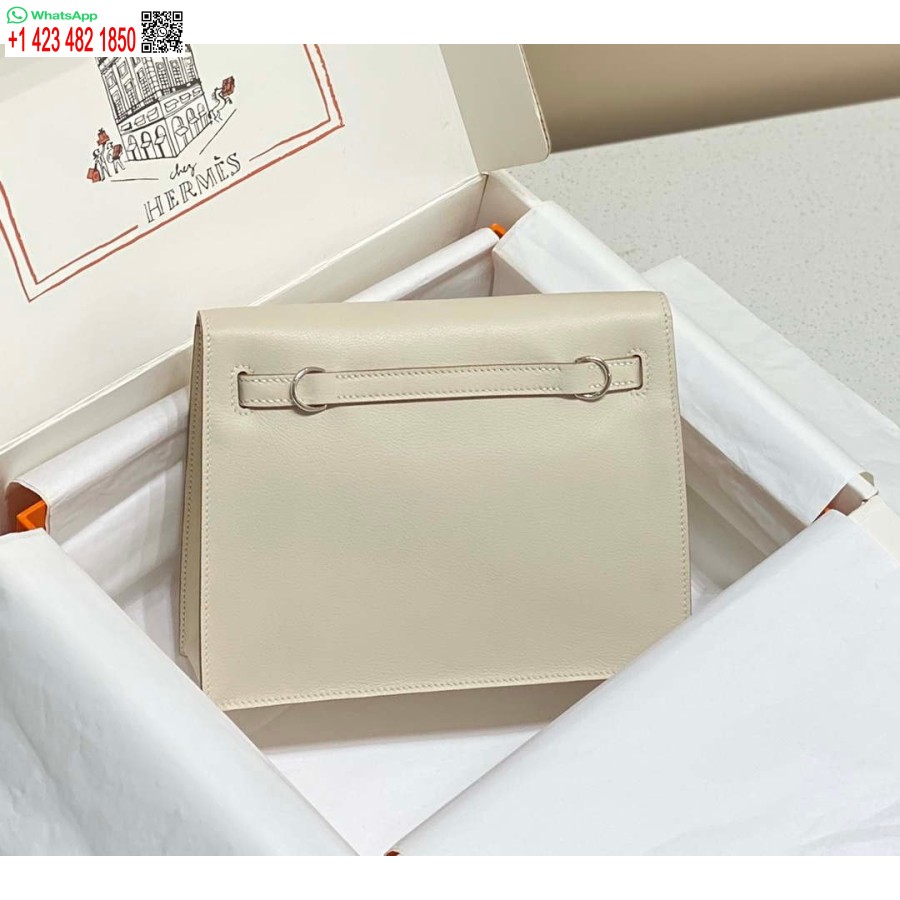 реплика Hermes Evercolor Kelly Danse Ii 22cm кожена чанта през рамо H20367 бяло сребро