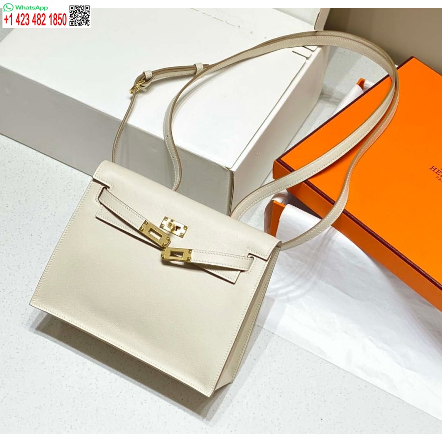طبق الاصل هيرميس Evercolor كيلي دانس II 22CM حقيبة جلدية عبر الجسم H20366 الأبيض