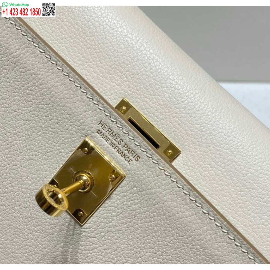 طبق الاصل هيرميس Evercolor كيلي دانس II 22CM حقيبة جلدية عبر الجسم H20366 الأبيض