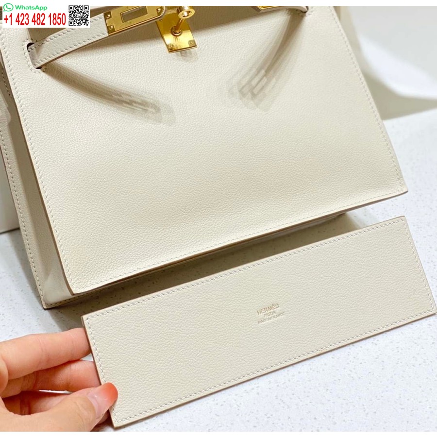 طبق الاصل هيرميس Evercolor كيلي دانس II 22CM حقيبة جلدية عبر الجسم H20366 الأبيض