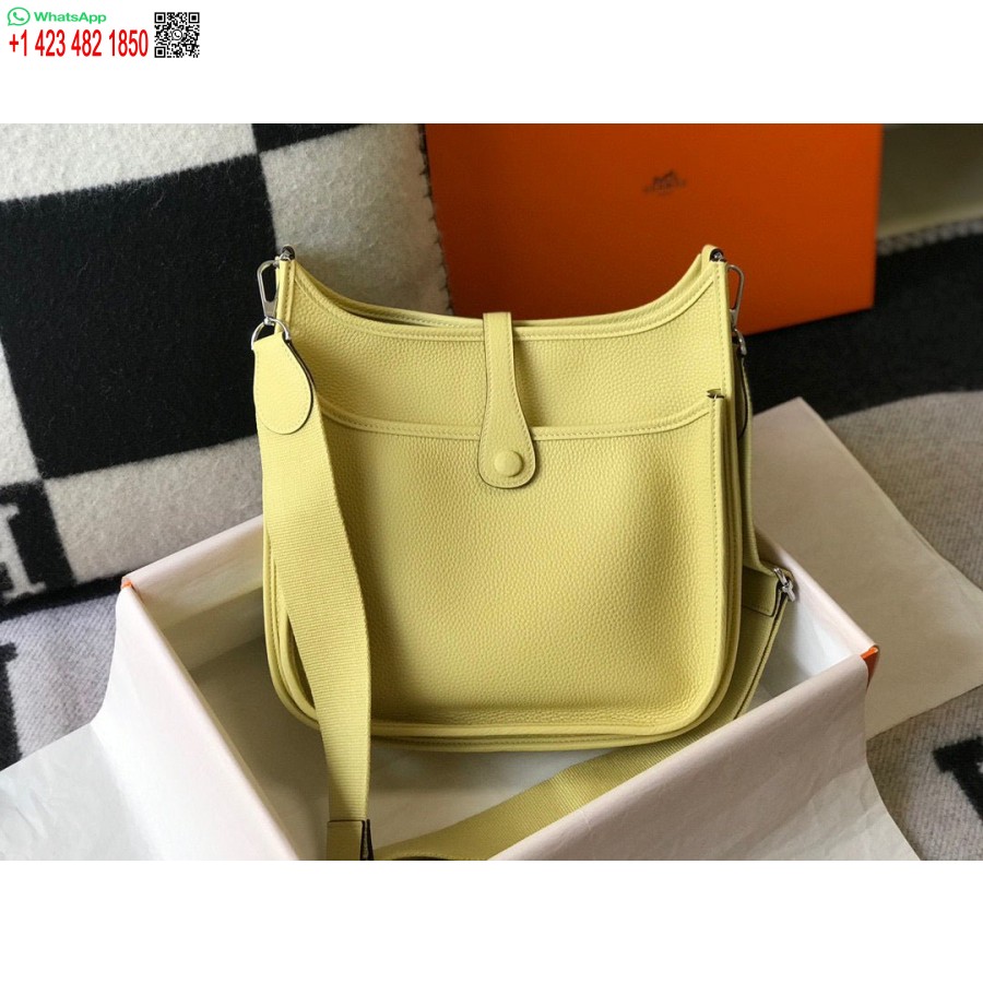 ماکت هرمس H083435 Evelyne Iii 29 کیف سرشانه نقره ای سخت افزاری زرد لیمویی