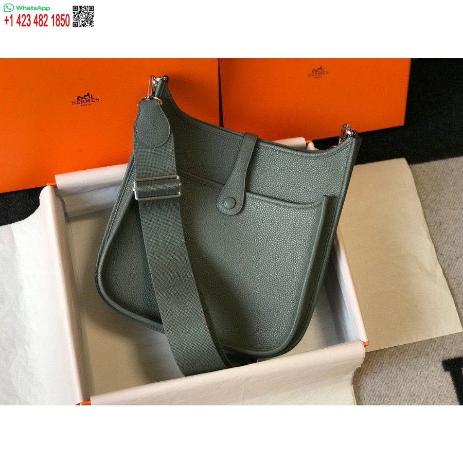 ماکت هرمس H083435 Evelyne Iii 29 کیف شانه نقره ای سخت افزار سبز تیره