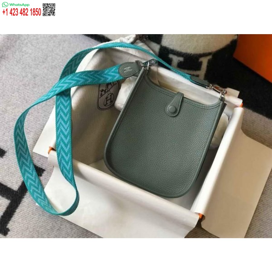 ماکت کیف هرمس Evelyne کیف مینی کراس بادی هرمس 20412 سگک نقره ای سبز تیره