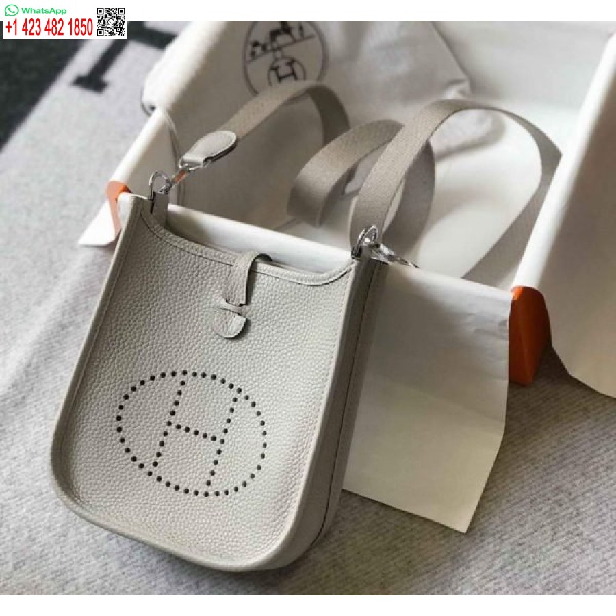 Réplica De Hermes Evelyne Bolso Hermes Mini Bolso Cruzado 20402 Hebilla Plateada Gris Claro