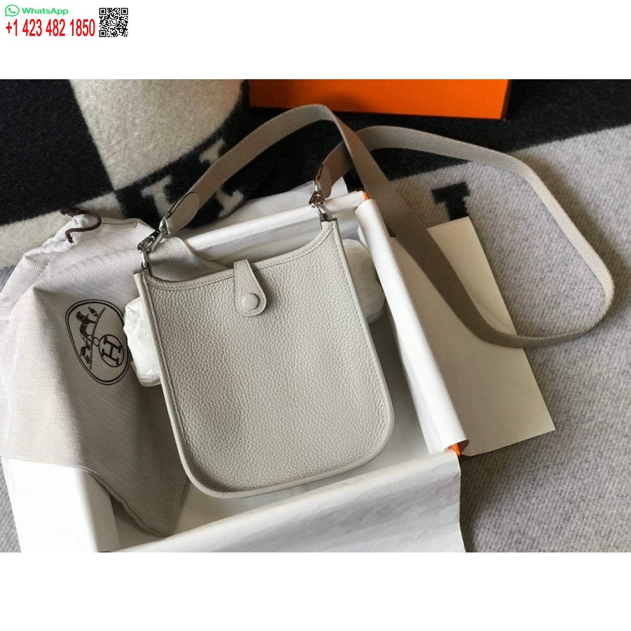 реплика Hermes Evelyne дизайнерска чанта Hermes мини Crossbody истинска чанта 20435 бяло