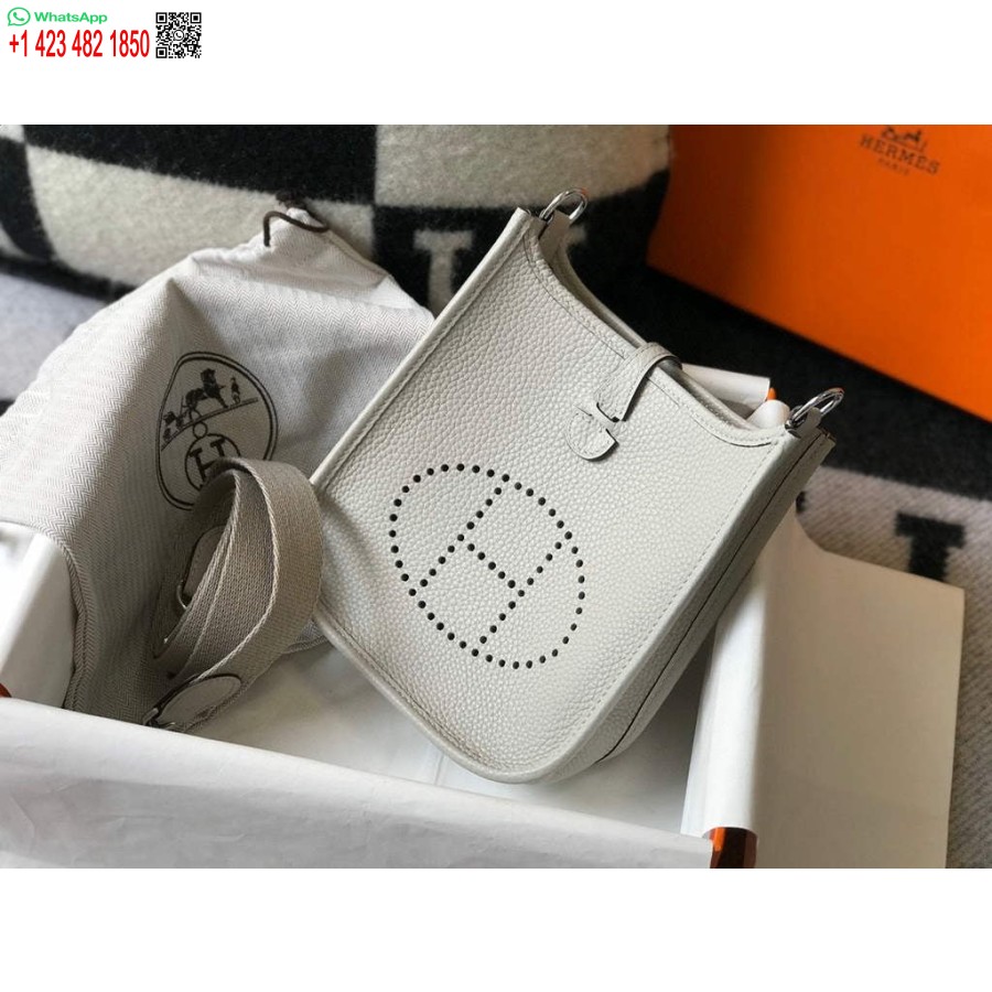 реплика Hermes Evelyne дизайнерска чанта Hermes мини Crossbody истинска чанта 20435 бяло