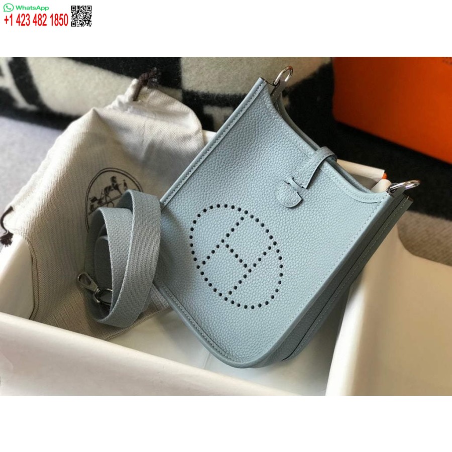 Replică Geantă Hermes Evelyne De Designer Hermes Mini Geanta Reală Crossbody 20431 Albastru Deschis