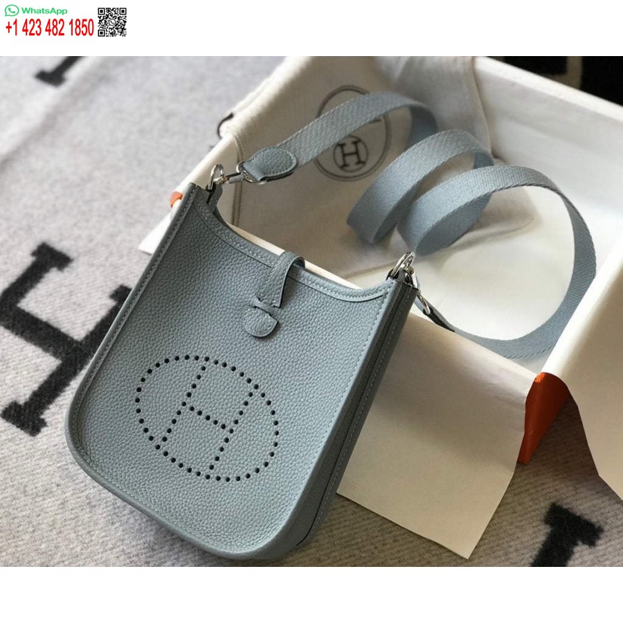 Replică Geantă Hermes Evelyne De Designer Hermes Mini Geanta Reală Crossbody 20431 Albastru Deschis