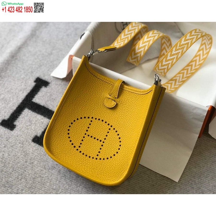 ماکت هرمس کیسه ایولین طراح کیف هرمس مینی کراس بادی واقعی 20426 زرد