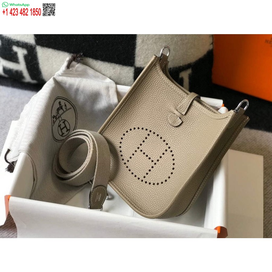 реплика Hermes Evelyne дизайнерска чанта Hermes мини Crossbody истинска чанта 20425 светло сиво
