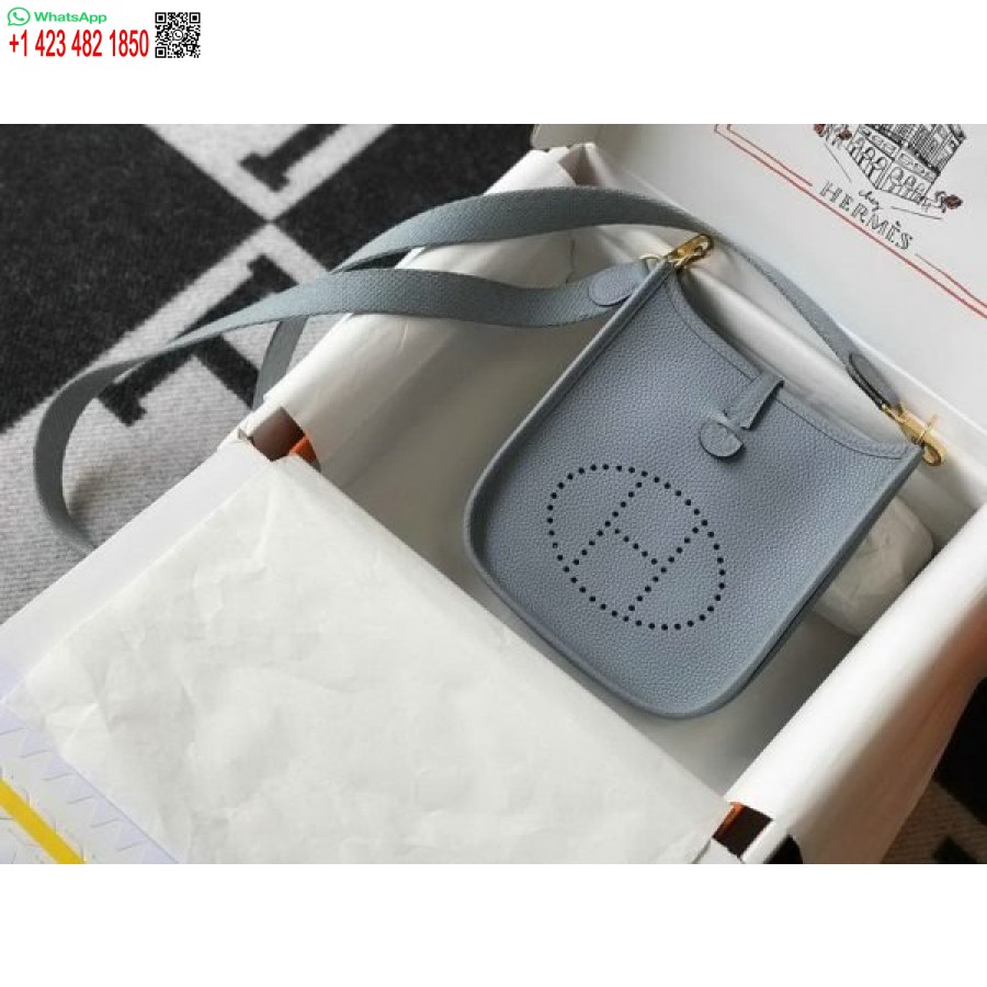 העתק הרמס Evelyne Bag Designer Hermes Mini Crossbody Bag 20394 אבזם זהב כחול בהיר