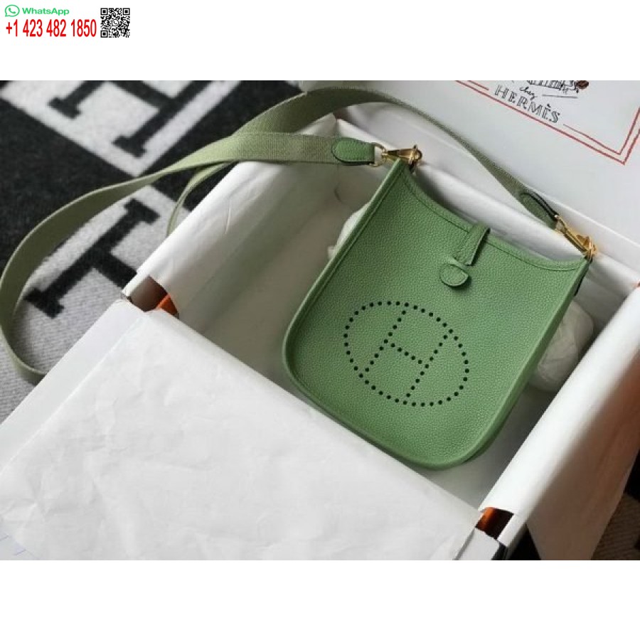 Replica Hermes Evelyne Bag Designer Hermes Mini Crossbody Bag 20393 Gold Buckle Light Green