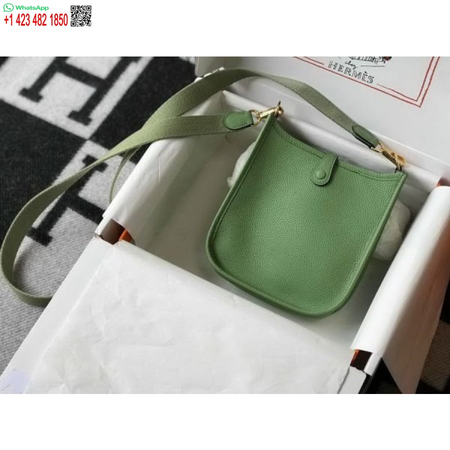 Replica Hermes Evelyne Bag Designer Hermes Mini Crossbody Bag 20393 Gold Buckle Light Green