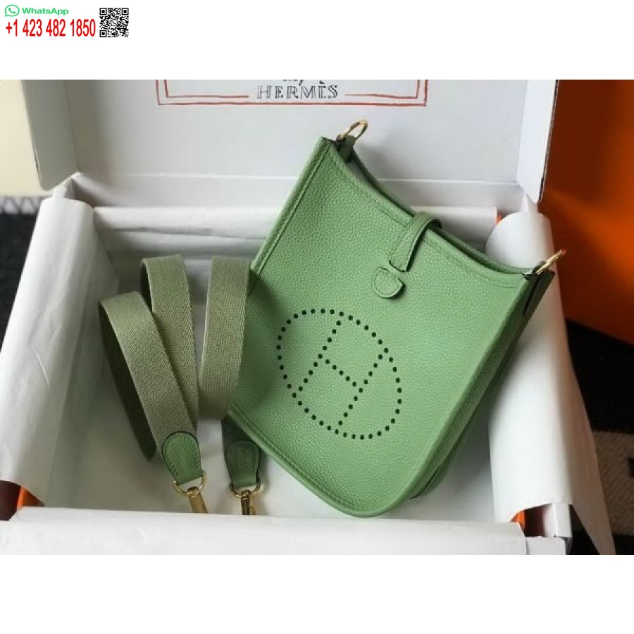 Replica Hermes Evelyne Bag Designer Hermes Mini Crossbody Bag 20393 Gold Buckle Light Green