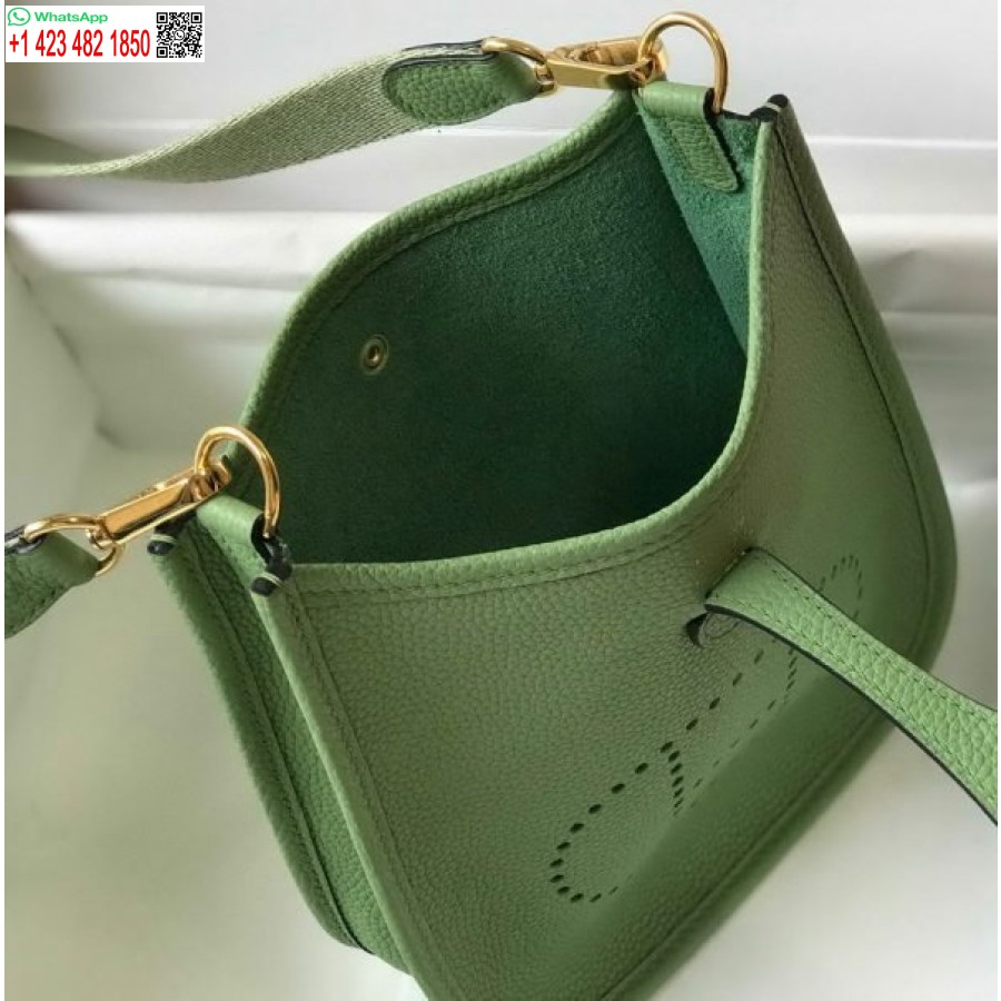 Replica Hermes Evelyne Bag Designer Hermes Mini Crossbody Bag 20393 Gold Buckle Light Green
