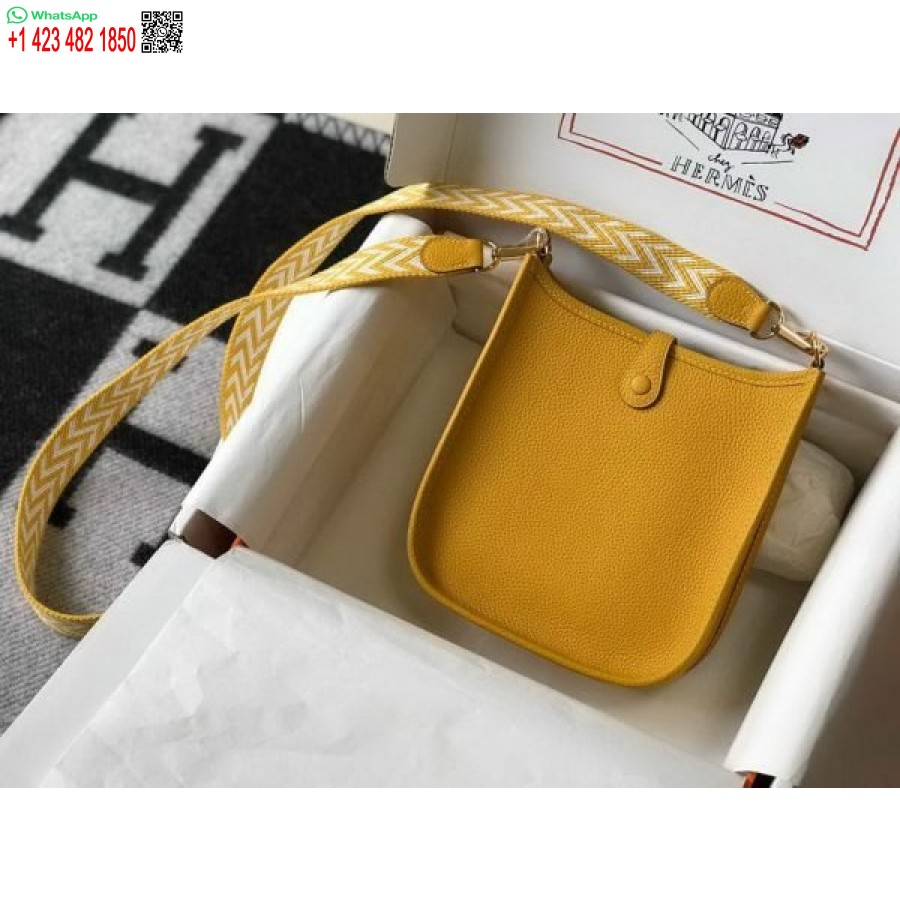 реплика Hermes Evelyne дизайнерска чанта Hermes мини чанта през тялото 20392 златна катарама жълто