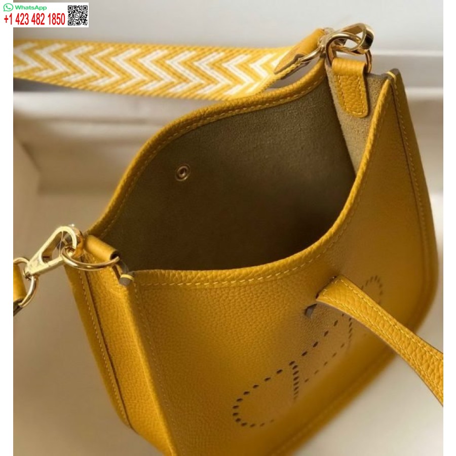 реплика Hermes Evelyne дизайнерска чанта Hermes мини чанта през тялото 20392 златна катарама жълто