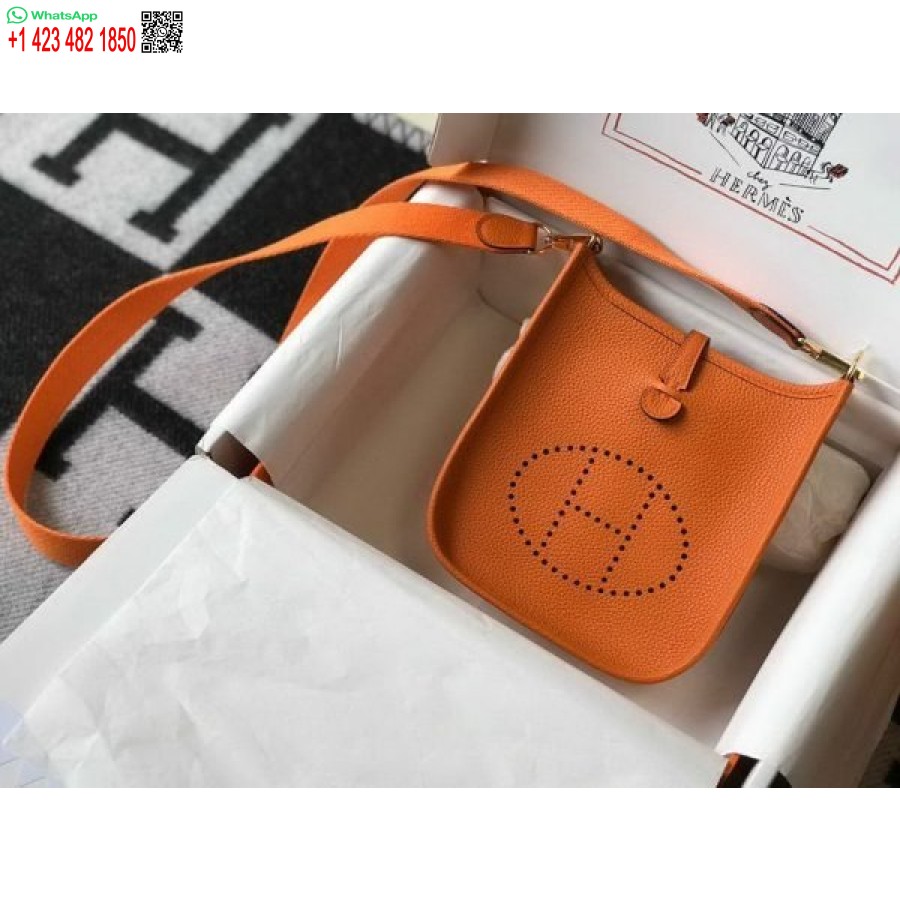 העתק הרמס אוולין תיק מעצב Hermes Mini Crossbody Bag 20390 אבזם זהב כתום