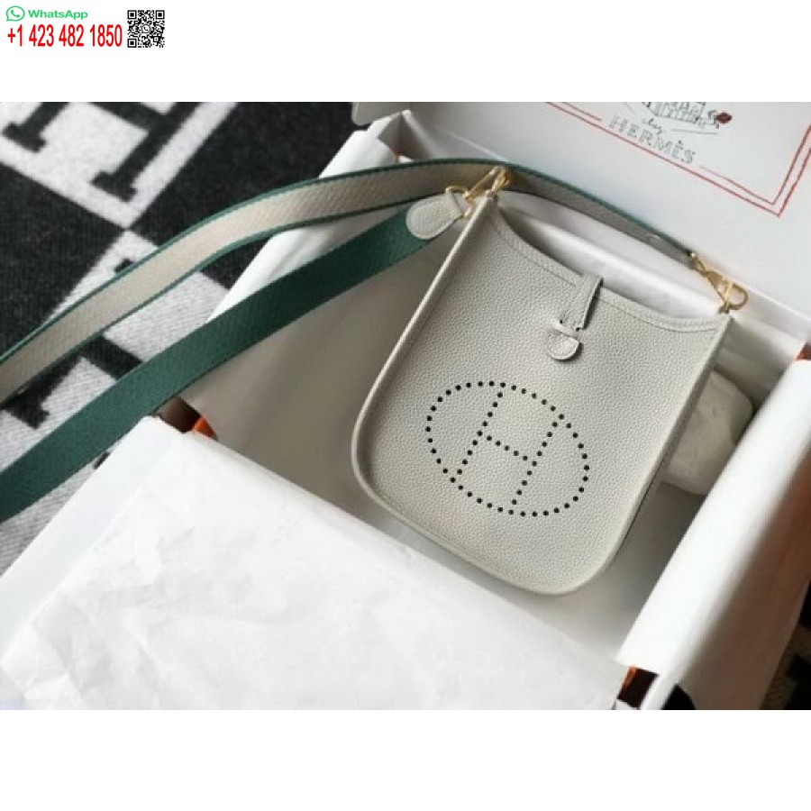 העתק הרמס Evelyne Bag Designer Hermes Mini Crossbody Bag 20388 אבזם זהב אפור בהיר