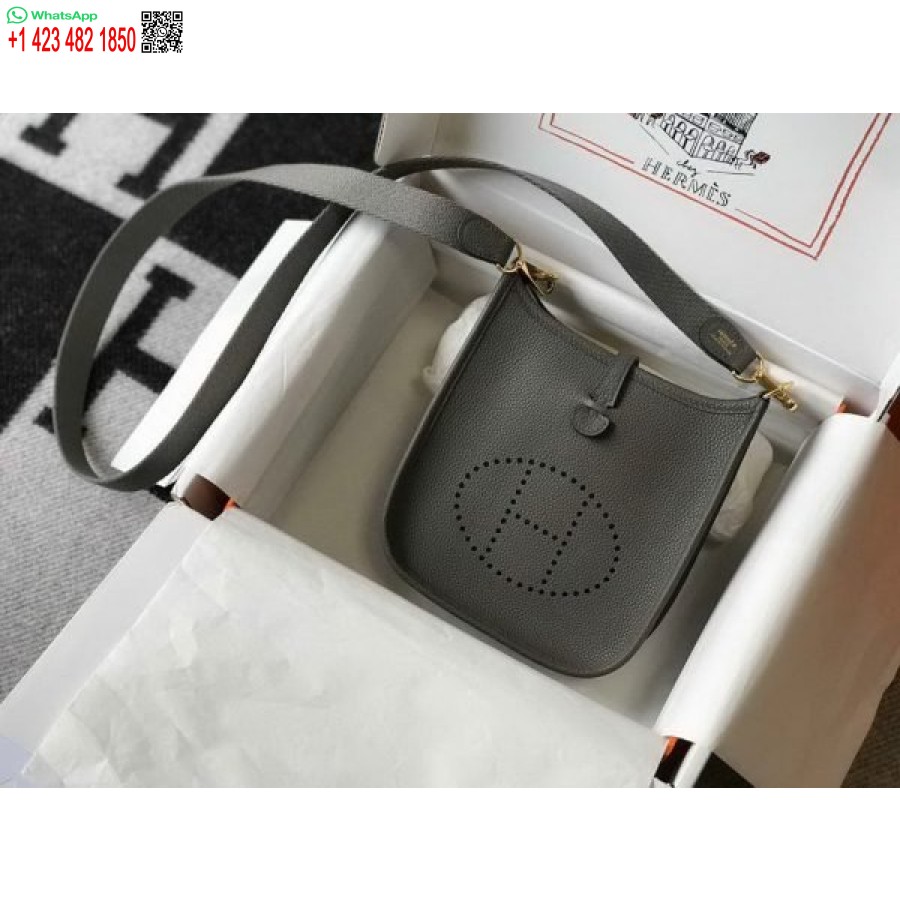 העתק הרמס אוולין תיק מעצב Hermes Mini Crossbody Bag 20387 אבזם זהב אפור