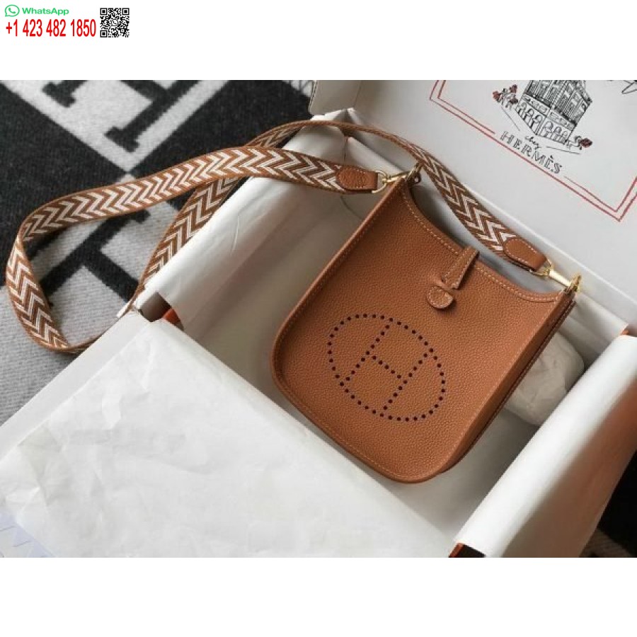 העתק הרמס אוולין תיק מעצב Hermes Mini Crossbody Bag 20386 אבזם זהב שזוף