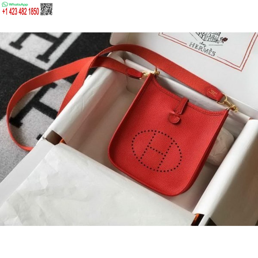 העתק הרמס אוולין תיק מעצב Hermes Mini Crossbody Bag 20385 אבזם זהב אדום כהה
