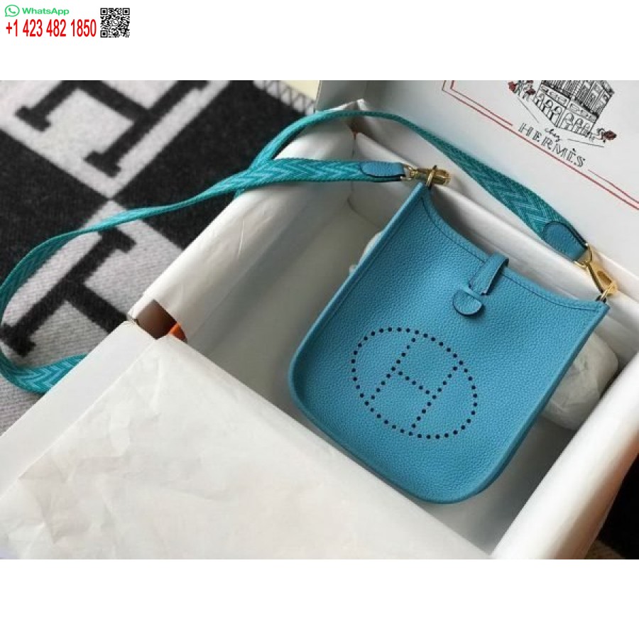 Реплика сумки Hermes Evelyne, дизайнерская мини-сумка через плечо Hermes 20381, золотисто-синяя