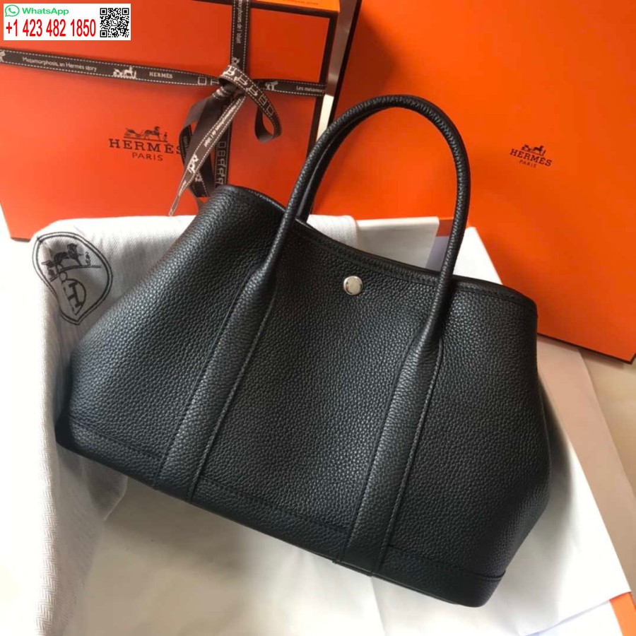 Реплика Hermes черная кожаная сумка для садовой вечеринки 30 см, машинная швейная машина H239053