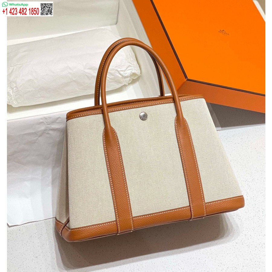 Replica Hermes Beež Lõuend Ja Pruun Nahk Aiapidu 30cm Kott H239052