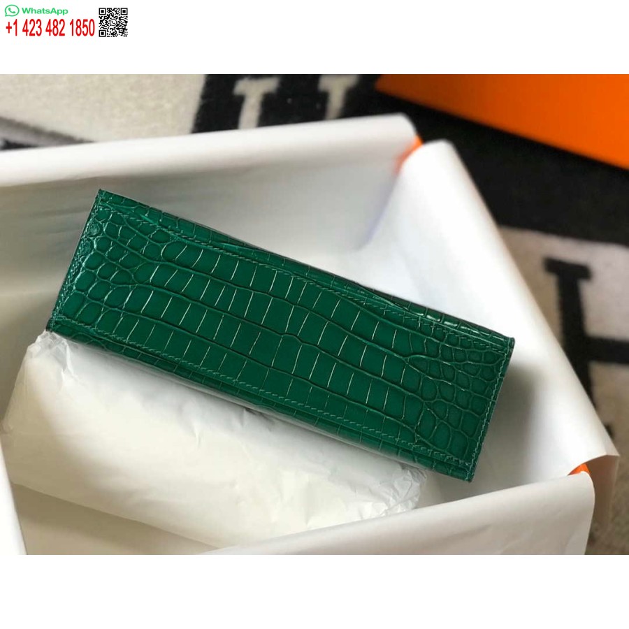Replica Hermes Mini Pochette Kelly In Pelle Di Coccodrillo H230238 Verde