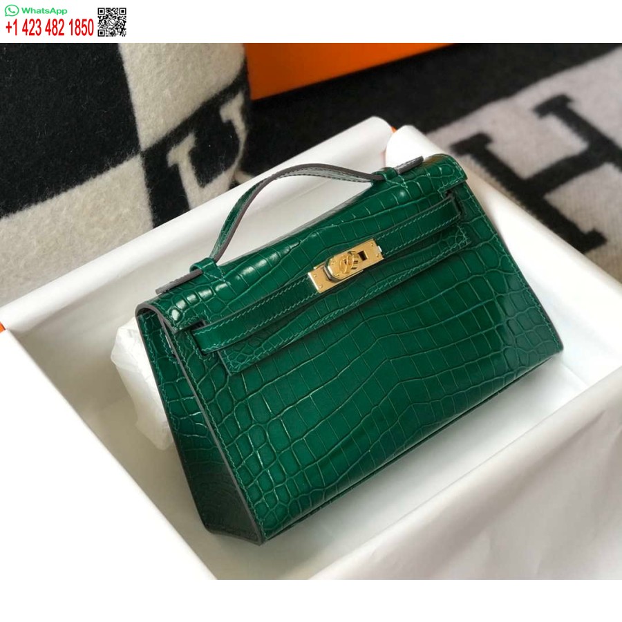 Replica Hermes Mini Pochette Kelly In Pelle Di Coccodrillo H230238 Verde