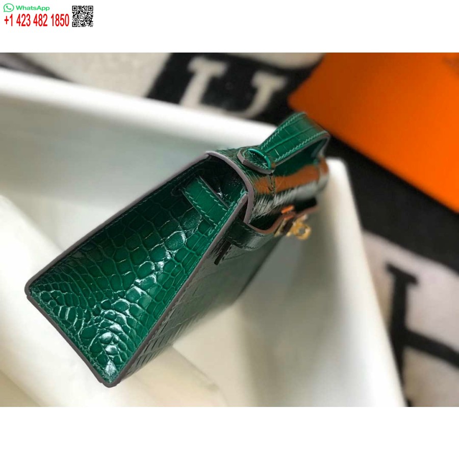 Replica Hermes Mini Pochette Kelly In Pelle Di Coccodrillo H230238 Verde