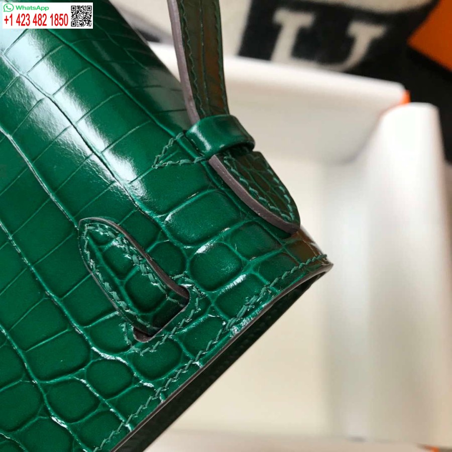 Replica Hermes Mini Pochette Kelly In Pelle Di Coccodrillo H230238 Verde