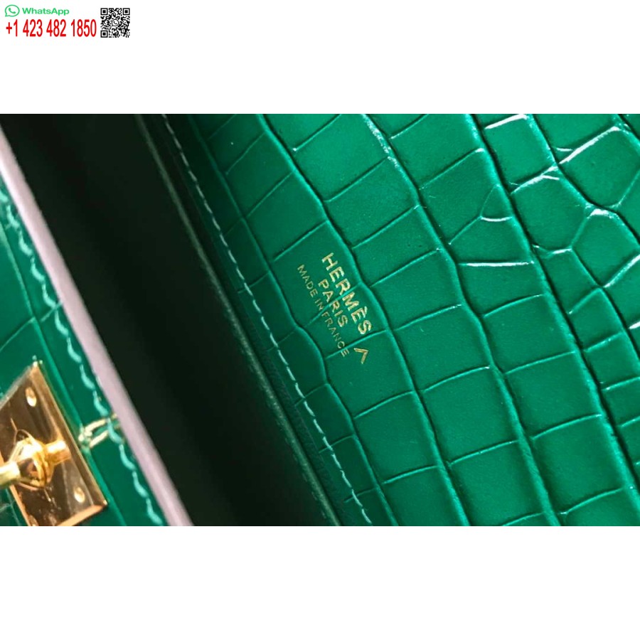 Replica Hermes Mini Pochette Kelly In Pelle Di Coccodrillo H230238 Verde