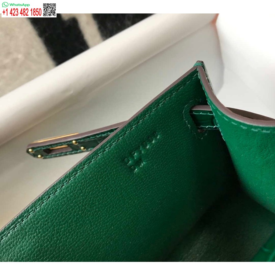 Replica Hermes Mini Pochette Kelly In Pelle Di Coccodrillo H230238 Verde