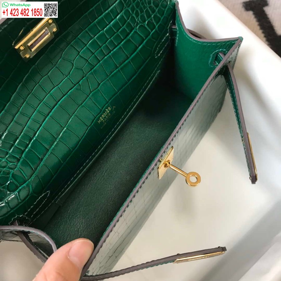 Replica Hermes Mini Pochette Kelly In Pelle Di Coccodrillo H230238 Verde