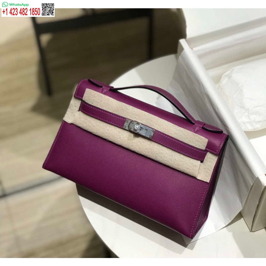 Replica Hermes Kelly Pouchette Swift Leather clutch bag Silver H230261